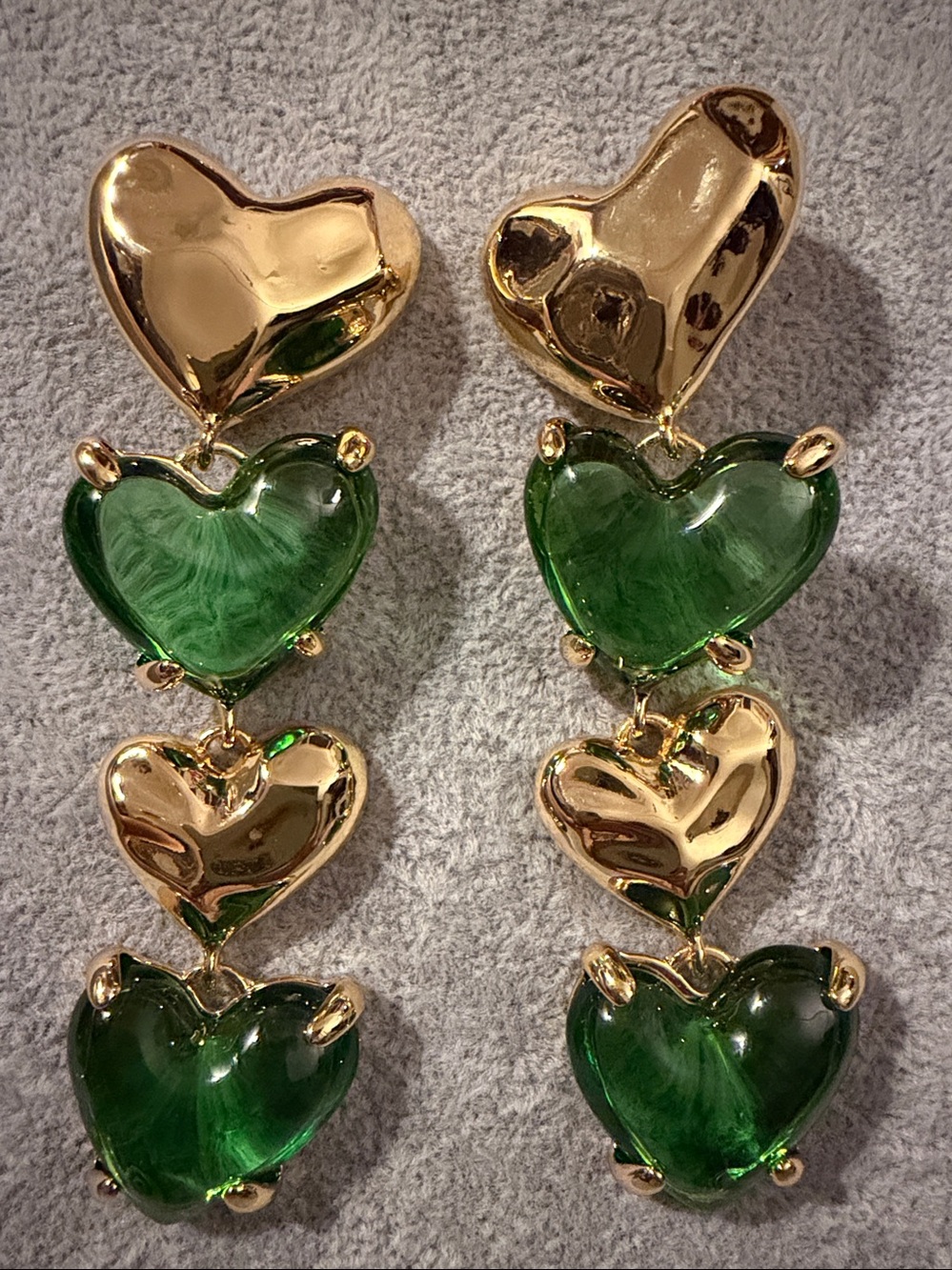 Gold and Green Heart Link Chandelier Earrings- Women Jewelry